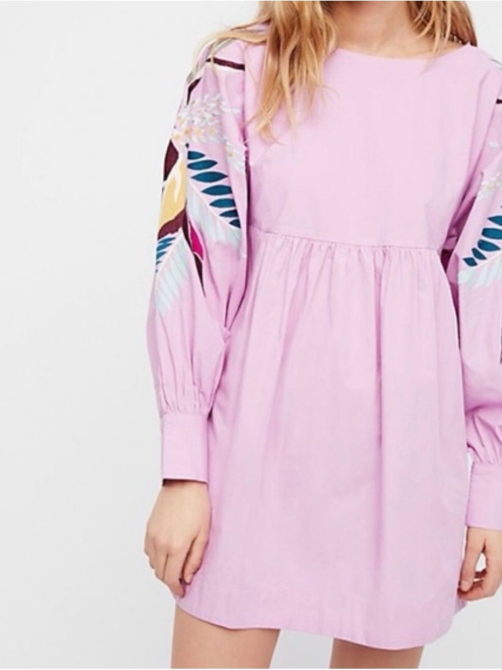 Anthropologie Pink Dress with Embroidered Sleeves